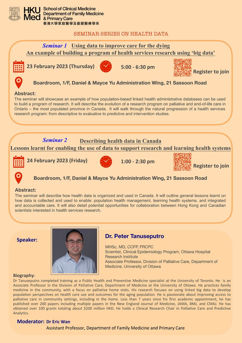 Poster for SEMINAR SERIES ON HEALTH DATA